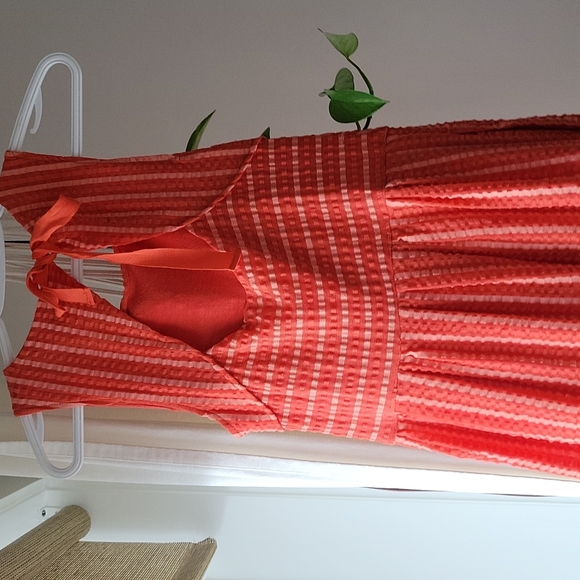 Anthropologie Sleeveless Seersucker Coral Dress with pockets - Size XS - Picture 2 of 7